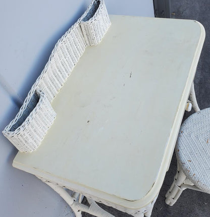 white wicker desk with chair