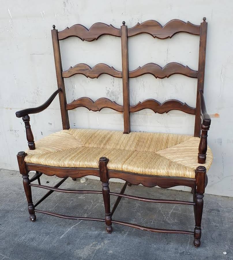 Wicker seat outdoor/patio bench dark wood