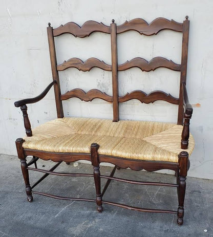 Wicker seat outdoor/patio bench dark wood