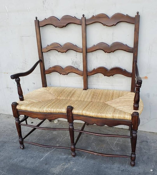 Wicker seat outdoor/patio bench dark wood