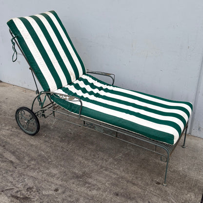 Vintage Wrought iron flower patter garden chaise lounge chair with wheels