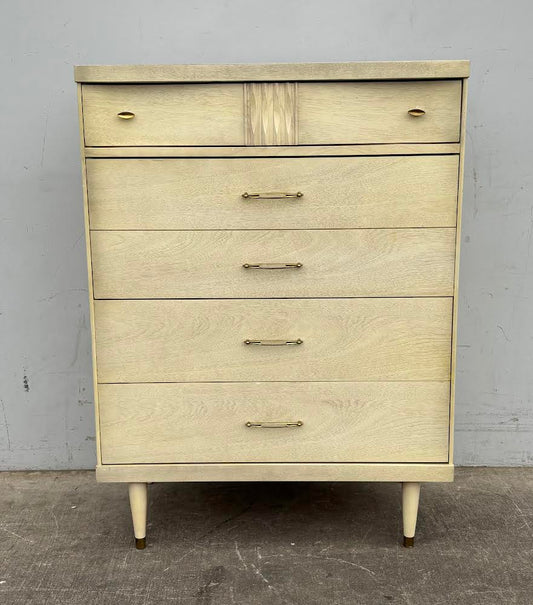 Tall MCM Bassett Dresser, Vintage Midcentury modern Highboy chest of drawers