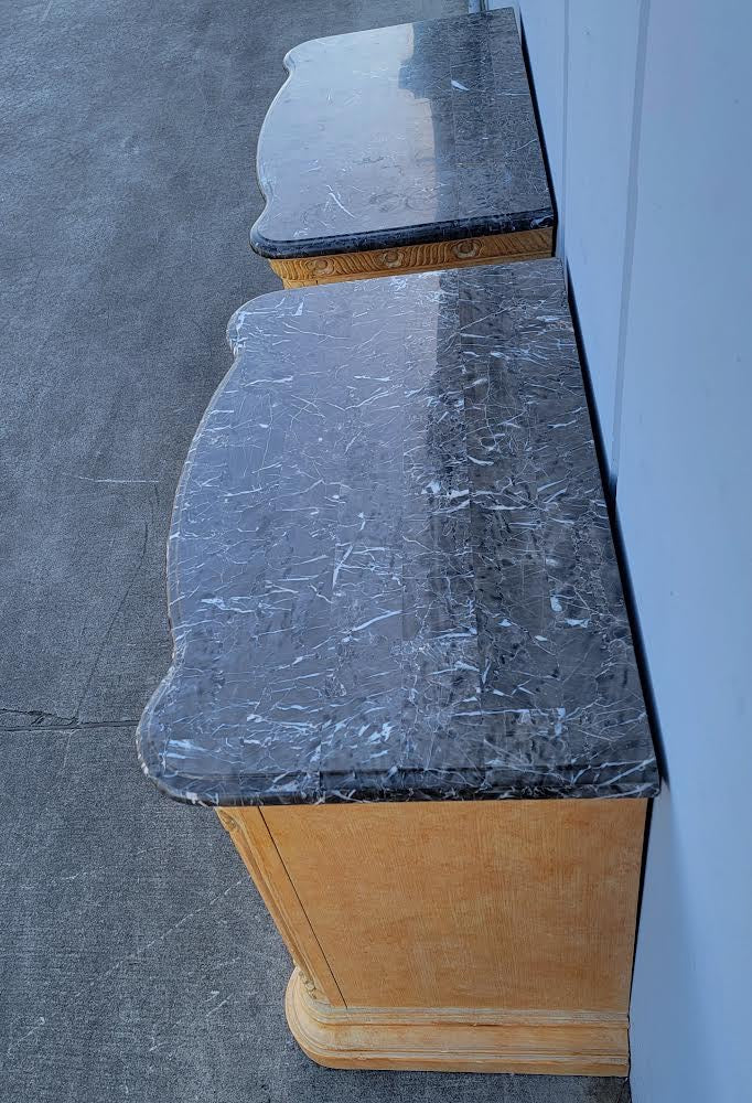 Black marble top light wood nightstands/ end/side tables (2)