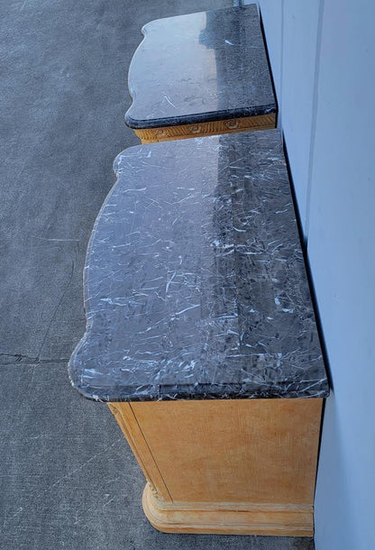 Black marble top light wood nightstands/ end/side tables (2)