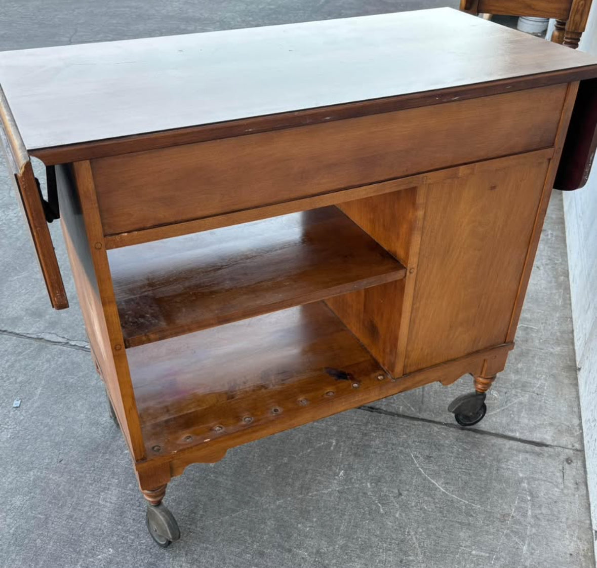 Dark Wood Kitchen Buffet Cabinet on Wheels