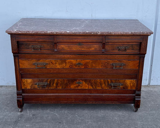 19th Century Victorian Chest of Drawers Coffee Bar Marble Top Antique
