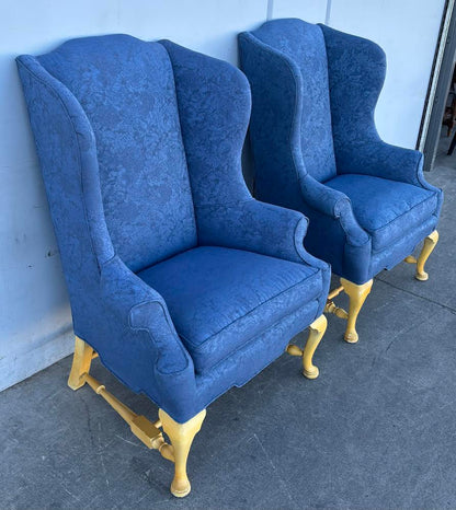Pair of Vintage Blue Wingback Armchairs