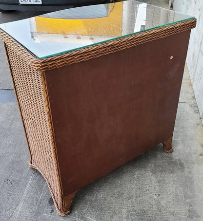Wicker/rattan 3 drawer dresser glass top