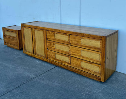 Vintage Cane & Oak Dresser with side Table