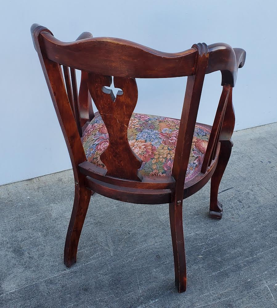 antique/ vintage Chippendale style armchair floral cushion