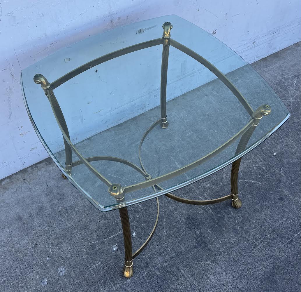 Antique 20th Century Brass Gold Glass Top Table End Table Coffee Table