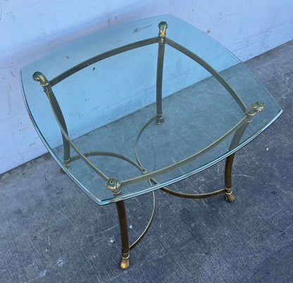Antique 20th Century Brass Gold Glass Top Table End Table Coffee Table