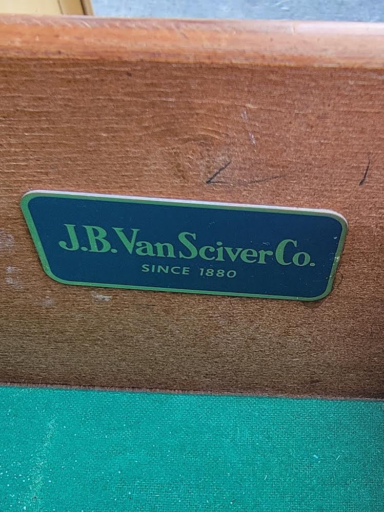 J B Van Sciver Co. light wood China hutch display cabinet antique/ vintage French provincial