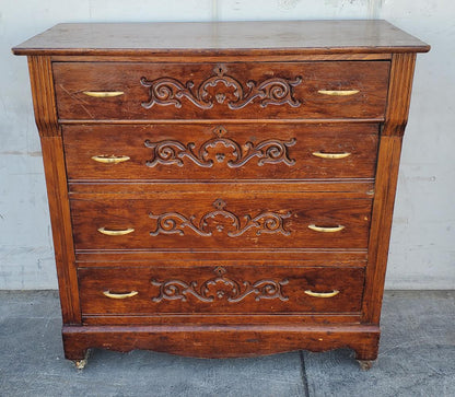 antique/vintage dark wood carved dresser /commode/chest of drawers