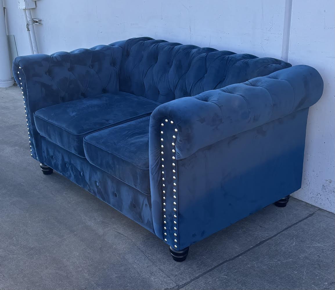 Velvet Blue Tufted Couch Sofa Loveseat