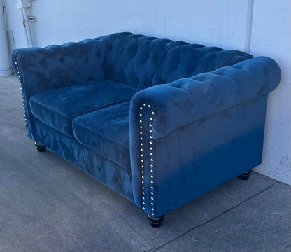Velvet Blue Tufted Couch Sofa Loveseat