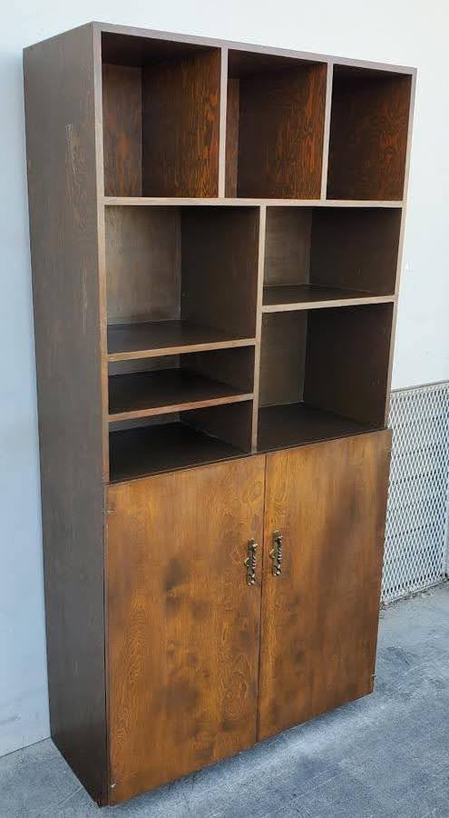 Mid century modern bookcase cabinet dark wood