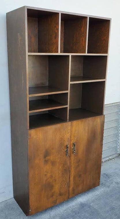 Mid century modern bookcase cabinet dark wood