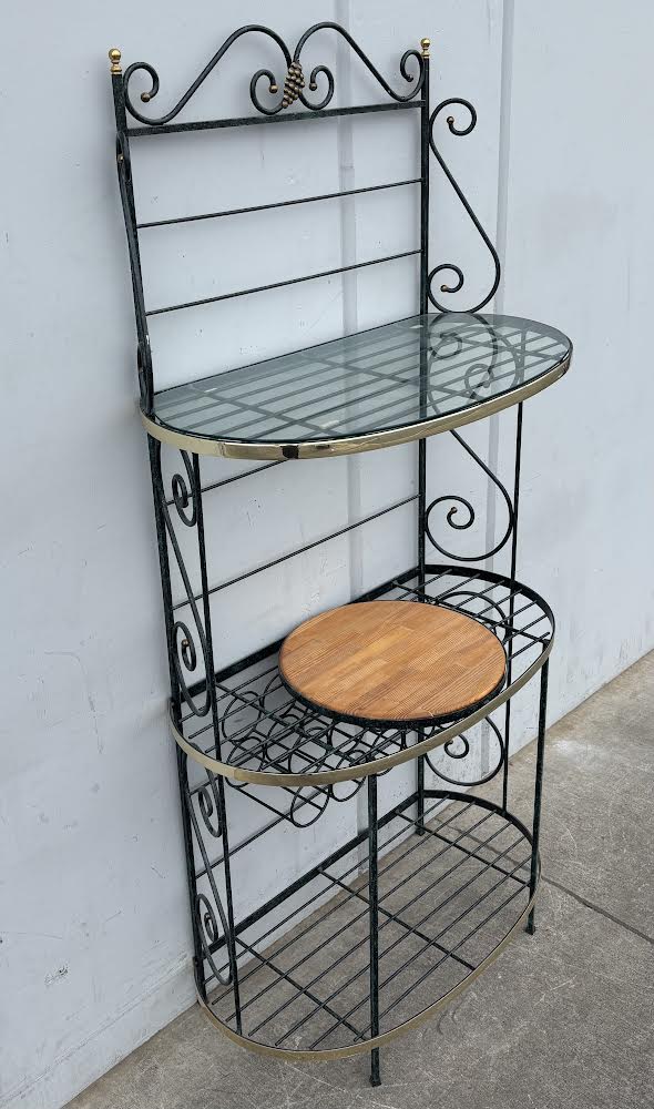 Vintage French Bakers Rack 3-Tier Iron and Brass