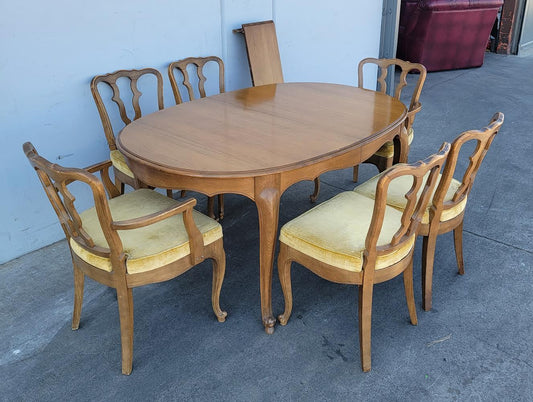 Vintage Dining Set wood oval French provincial table and 6 chairs