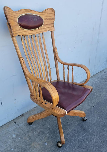 Vintage/antique swivel adjustable leather oak office armchair H.W. Hull & sons style