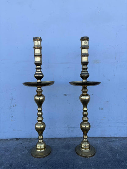 Vintage Huge Moroccan Turkish Alter Brass Floor Candle Holder Stand 39 1/2”