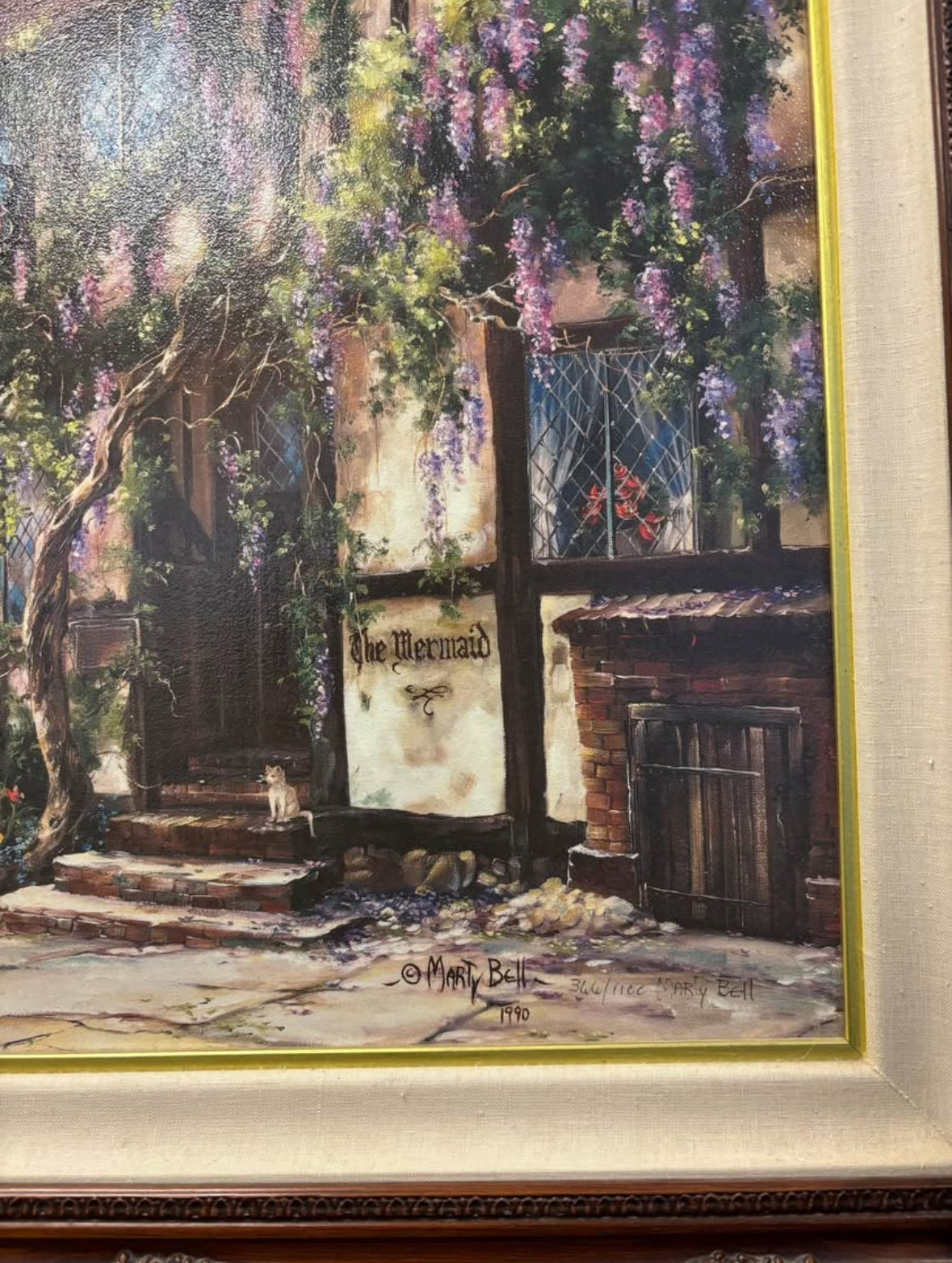 Framed Art Vintage 1990 Mermaid Inn Rye Marty Bell Certificate/Certified