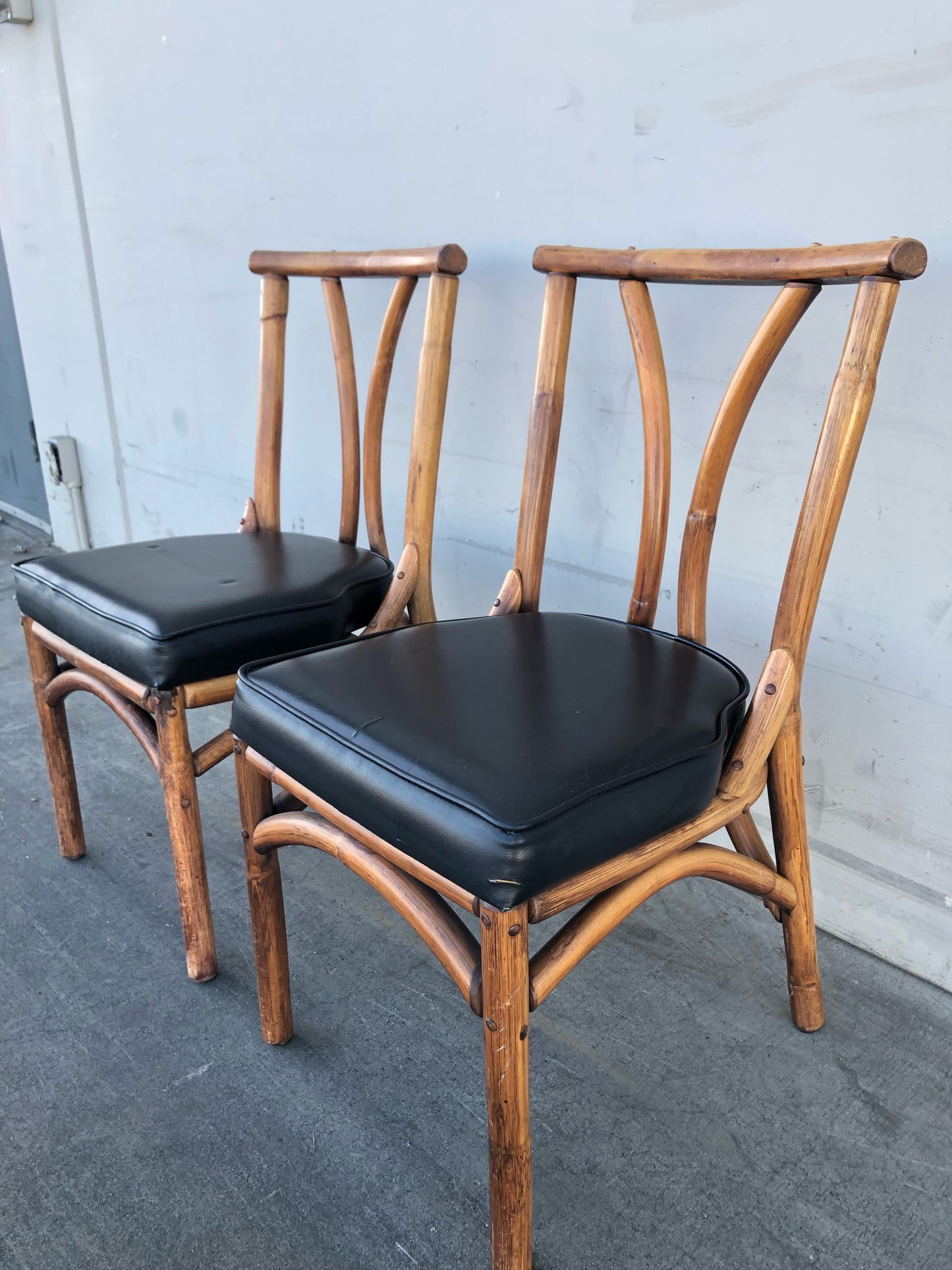 bamboo style (2) side dining chairs black cushion