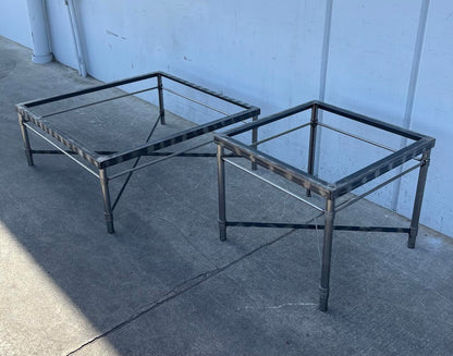 Matching Stone Top Wrought Iron Leg Side Tables Coffee Table