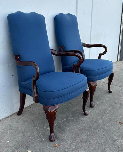 2 Navy Upholstered Gooseneck Armchairs
