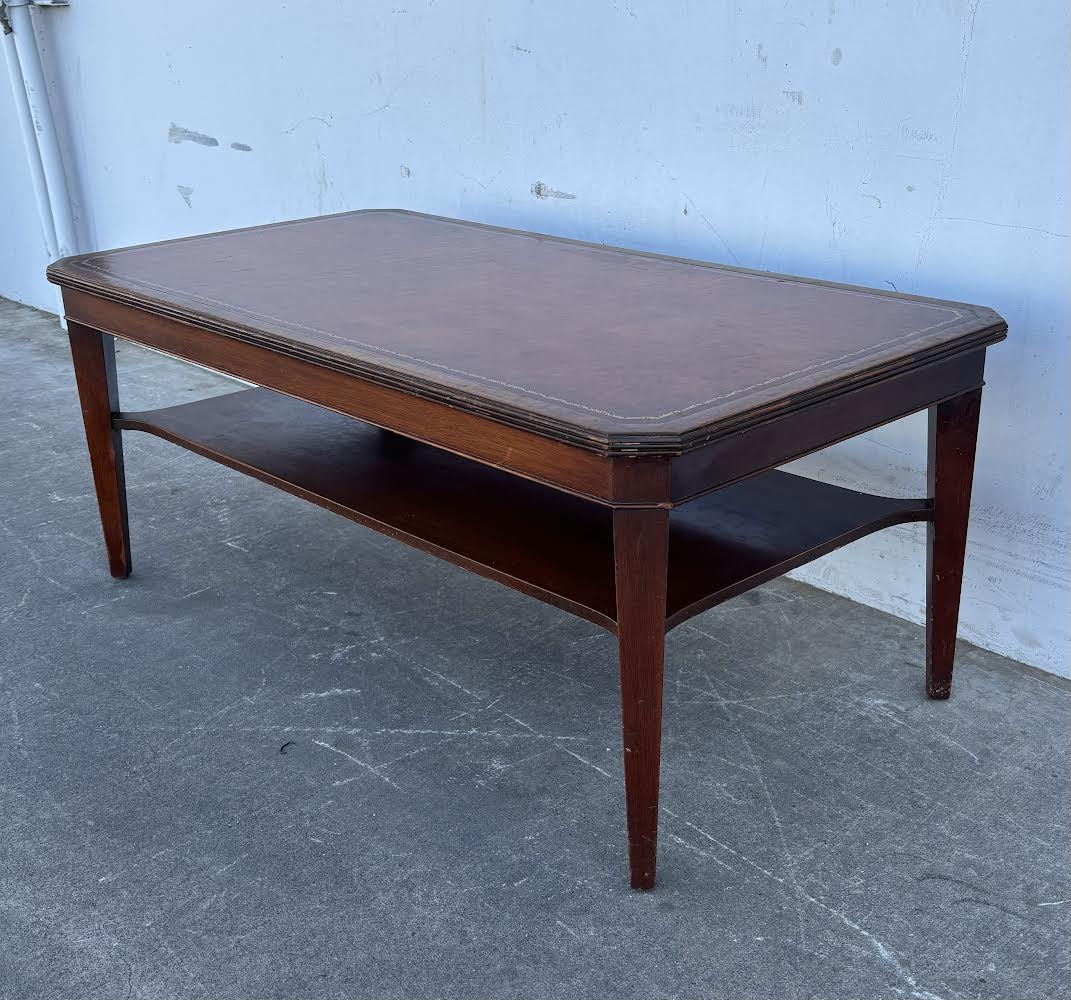 Antique/Mahogany Leather Top Coffee Table