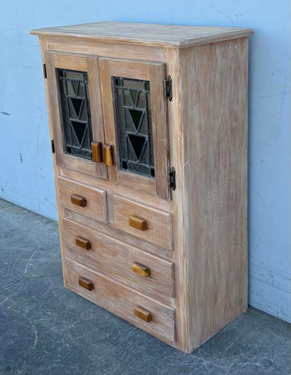Solid Wood Smaller Hutch with Colored Glass Kitchen Dresser Organizer