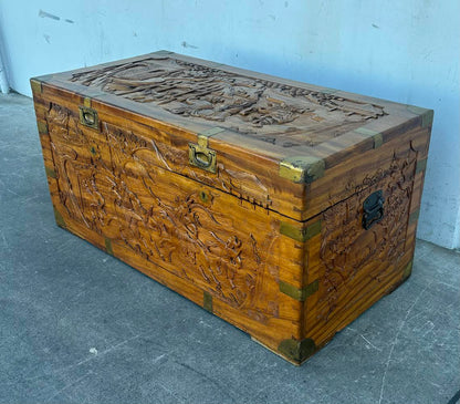 Antique Chinese Wood Carved Large Storange Chest Trunk