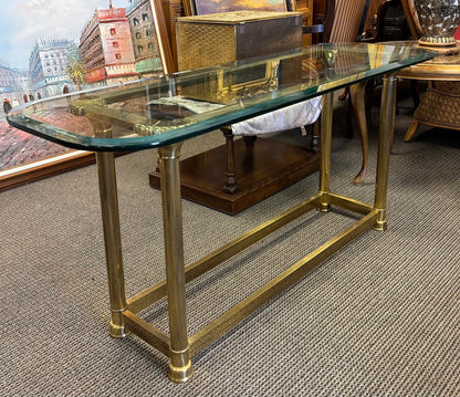 Vintage Mastercraft Style Brass & Glass Sofa Table