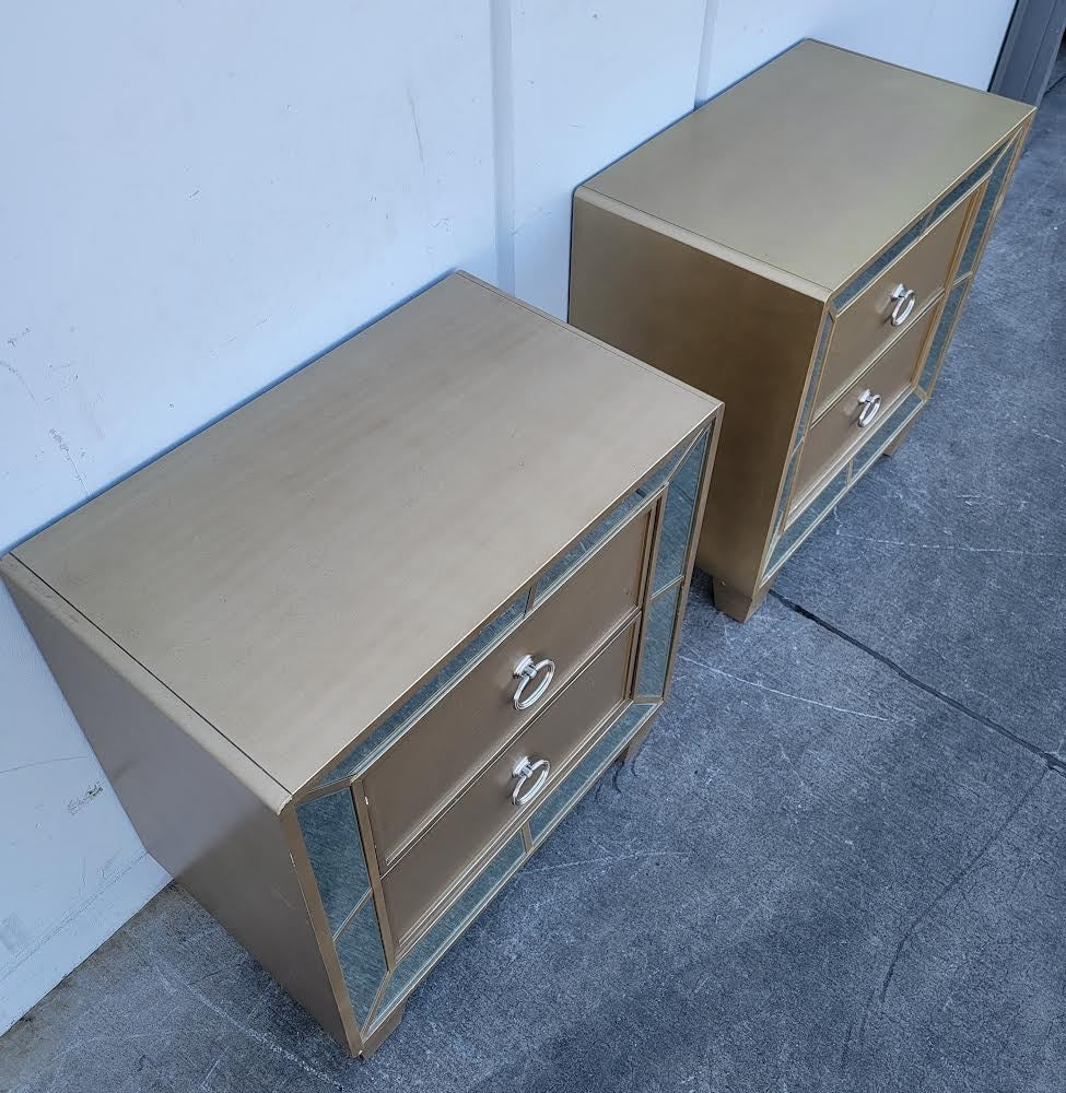 Abbyson living chateau goldtone wood mirrored 2-drawer nightstands (2 available)