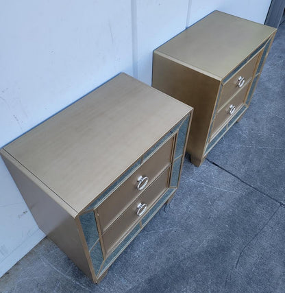 Abbyson living chateau goldtone wood mirrored 2-drawer nightstands (2 available)