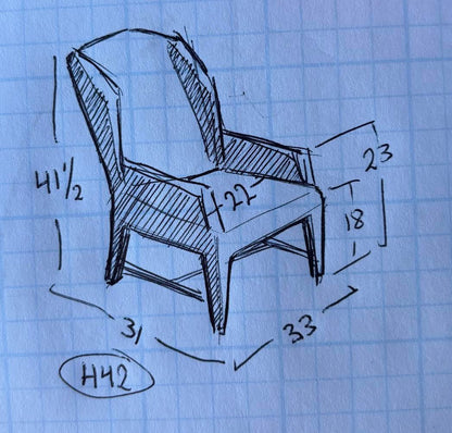 Pair Wing Chairs with High Exposed Wood Leg
