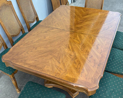 Vintage Dining Table Solid Wood With 8 Dining Chairs Cane