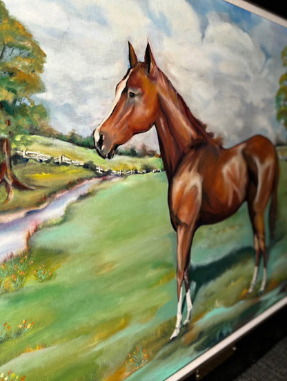 Vintage Race Horse Painting Oil on Canvas “California Chrome” Signed Framed 46x36 Framed