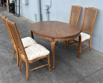 Vintage Dining Table with 4 Chairs Cane