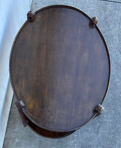 Antique Dark Wood Round 2-tier Bar Cart Teak Serving Trolley