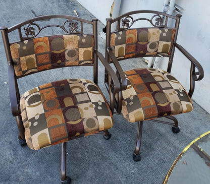 patio set round table with 4 chairs on wheels