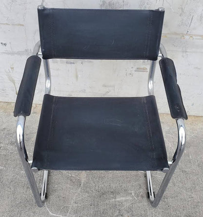 Italian metal and leather office/dining armchair