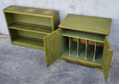 Green end/side table/cabinet and bookcase set