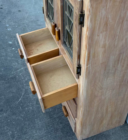 Solid Wood Smaller Hutch with Colored Glass Kitchen Dresser Organizer