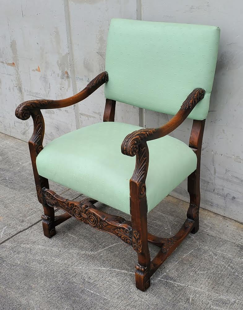 Green carved armchair antique/vintage