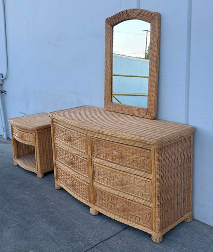 Pier 1 Wicker Dresser with Mirror and Side Table/Nightstand