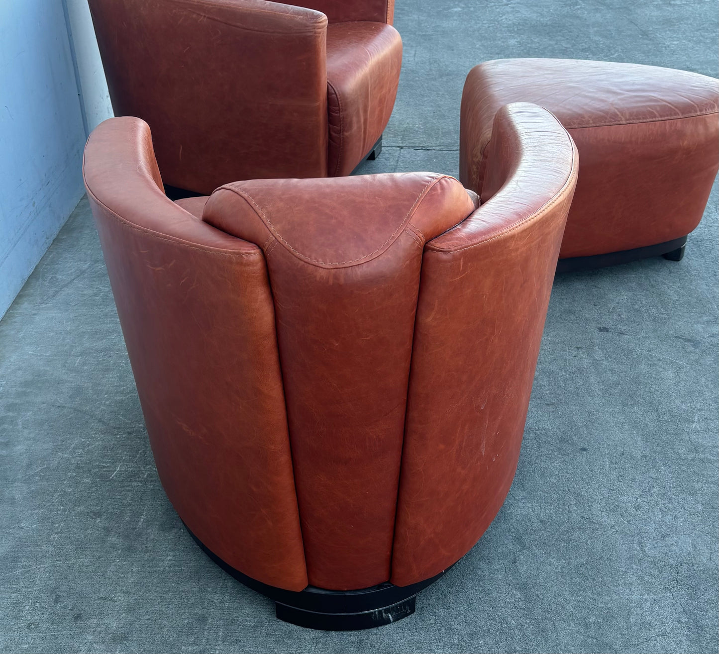 Red leather style Italian (2) club/ accent chairs and ottoman/ footrest