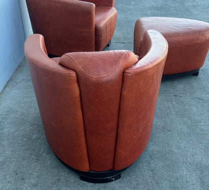 Red leather style Italian (2) club/ accent chairs and ottoman/ footrest