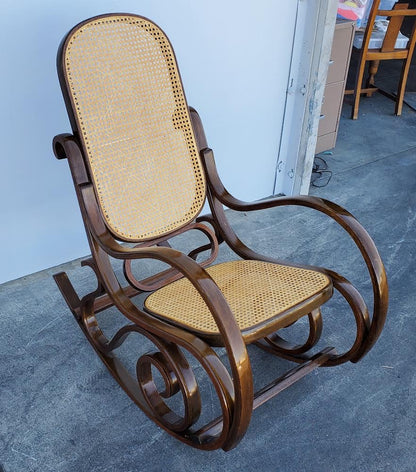 thonet style bentwood vintage rocking armchair wicker/rattan/cane seat